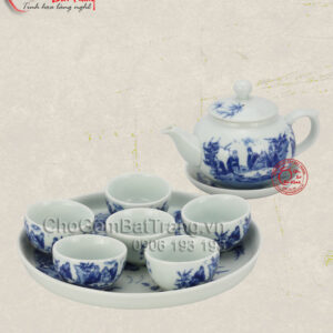 Ấm chén men lam (Bưởi Khay)