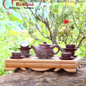 Bộ ấm chén tử sa Bát Tràng (Bộ Liên Hoa)