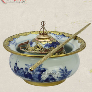 Điếu Bát men Lam bọc đồng - Trúc lâm Thất Hiền