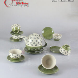 Bộ ấm chén men trắng đầm hoa thị