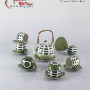 Bộ ấm chén men trắng tống số 1 kẻ xanh